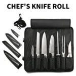8 Pieces Damascus Steel High Carbon Kitchen Knives Chef Knife Set with Oxford Cloth Bag and Pakkawood Handle – close-up