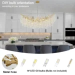 Modern large crystal chandelier in gold finish hanging over dining table