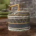 Goldoma 18" Black Cotton Striped Pouf Ottoman – Portable Cylinder Footrest & Extra Seat – base detail