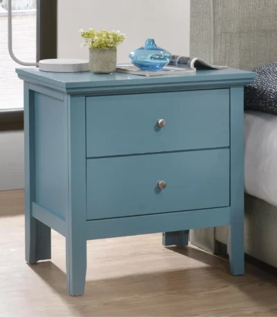 Teal nightstand with drawers for bedroom storage – modern compact bedside table