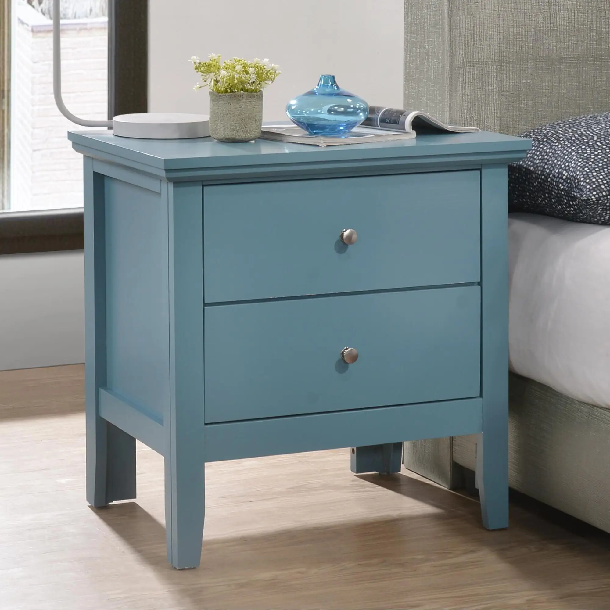 H5982f7983c274c30b3dbce995dbea9b5I.webp Teal nightstand with drawers for bedroom storage – modern compact bedside table