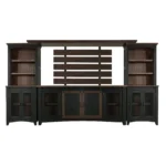 HMS 72" Solid Oak Dining Hutch Brown Black Distressed Wood with Two Doors Convertible Modern Style Sideboard for Home Furniture - Image 4