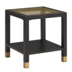 Square Side Table with Tempered Glass Shelf and Metal Frame - Goldoma – styled in a modern Nightstands setting