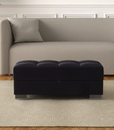 Goldoma 52-inch tufted storage ottoman in black and brown microfiber with hidden storage compartment