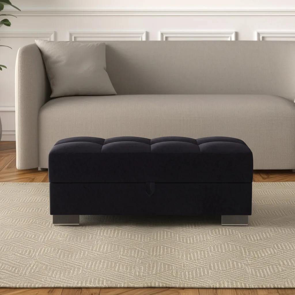 H59c46f9a998f46c28184e98f79a1bbd55.webp Goldoma 52-inch tufted storage ottoman in black and brown microfiber with hidden storage compartment