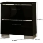 Modern nightstand with high gloss lacquer finish and chrome handles, featuring two drawers and adjustable feet