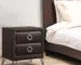 Dark merlot nightstand with two drawers and ring handles in a modern bedroom setting