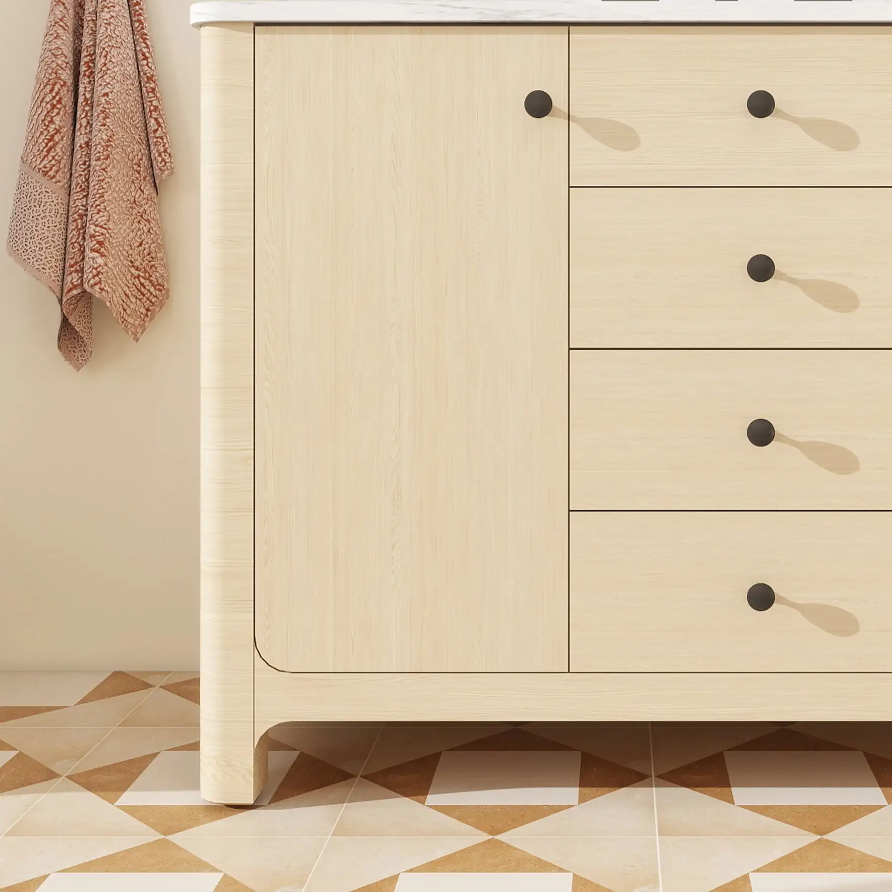 US Local Stock Free Shipping Pre Assembled Classic Elegance Curved Design Freestanding 48 Inch Bathroom Vanity Cabinet with Sink