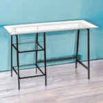 HMS Luxury 46" L-Shaped Clear and Black Glass Writing Desk Plate Computer Table for Office Bedroom Study Use