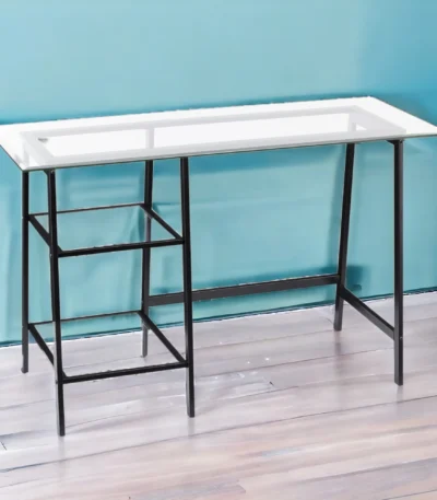 HMS Luxury 46" L-Shaped Clear and Black Glass Writing Desk Plate Computer Table for Office Bedroom Study Use