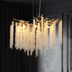 Ship From USA,24-inch Modern Golden Pendant Light with Cascading Crystal Strands,Ideal,Decorative Lighting (Bulb Not