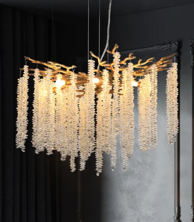 Ship From USA,24-inch Modern Golden Pendant Light with Cascading Crystal Strands,Ideal,Decorative Lighting (Bulb Not
