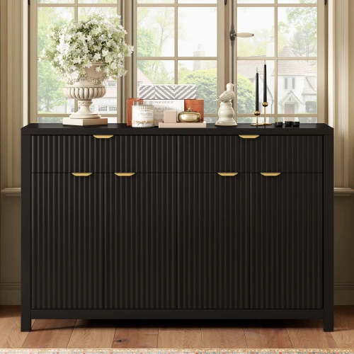 H5a252540018449589b4190a021ce6b2c4.webp Sideboard Buffet Cabinet with 2 Drawers & 4 Doors Adjustable Shelves -Pattern Design for Dining Room Living Room - Image 1
