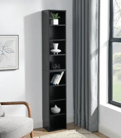 8-Tier Adjustable Media Tower Rack CD DVD Slim Storage Cabinet Tall Narrow Bookcase Display Bookshelf for Home Use
