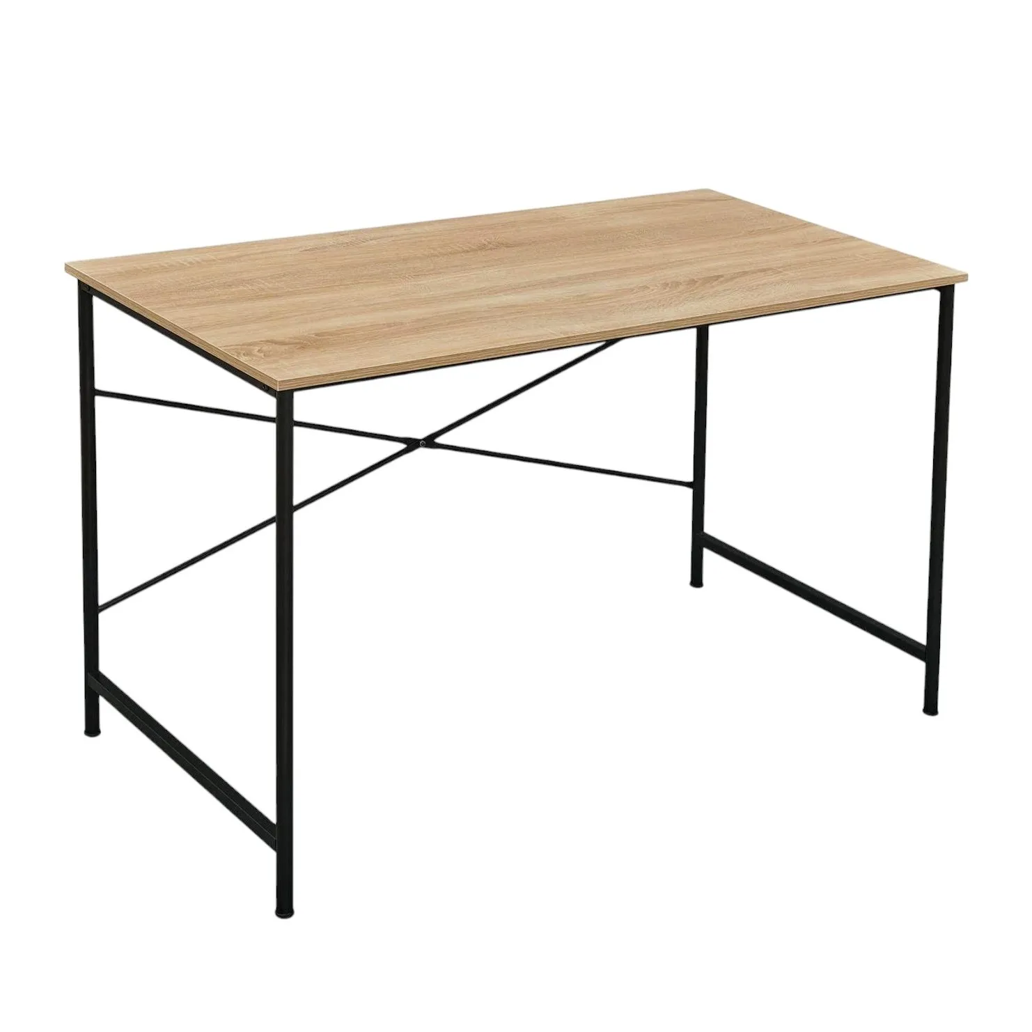 HMS 47" Natural and Black Solid Wood Metal Computer Desk Simple Design Office Desk for Bedroom or Dining Features with Shelf