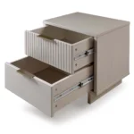 Modern light gray nightstand with two drawers in bedroom setting