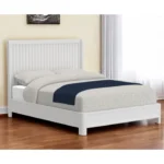 White ribbed solid wood California king bed frame from Goldoma with textured headboard and clean modern design
