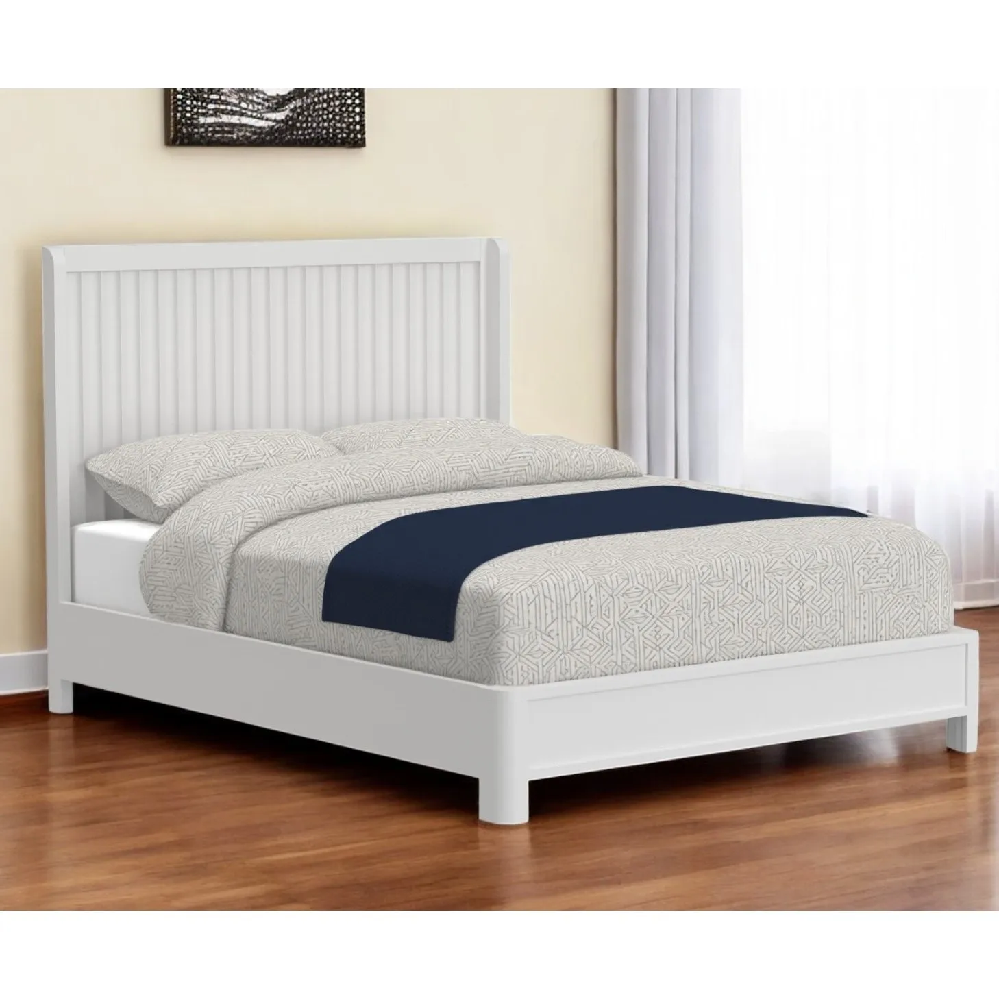 H5aeb35b0612648a3acbb943c30ca2f61X.webp White ribbed solid wood California king bed frame from Goldoma with textured headboard and clean modern design