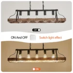 34 Inch Black and Walnut Wood Grain Pendant Light,5 E26 Bulb Sockets, Adjustable Chain Height,Modern Farmhouse Chandelier