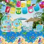 161pcs Blue Disposable Modern Dinnerware Set for Christmas Easter Valentine's Day Back School for Kids Birthday Parties Pool
