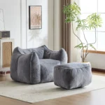 Best bean bag sofa with ottoman in ultra-soft faux fur modern round design