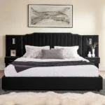 Goldoma Modern Adjustable King Size Upholstered Bed Frame with Velvet Fabric Vertical Stripe Design – close-up detail