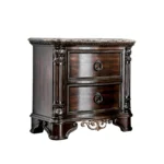 Brown cherry wood marble top nightstand with 2 drawers - Goldoma classic bedroom storage