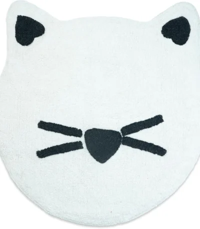 HMS 32" Youthful Cat Shaped Bath Rug White and Black Cotton Kitty Bath Mat