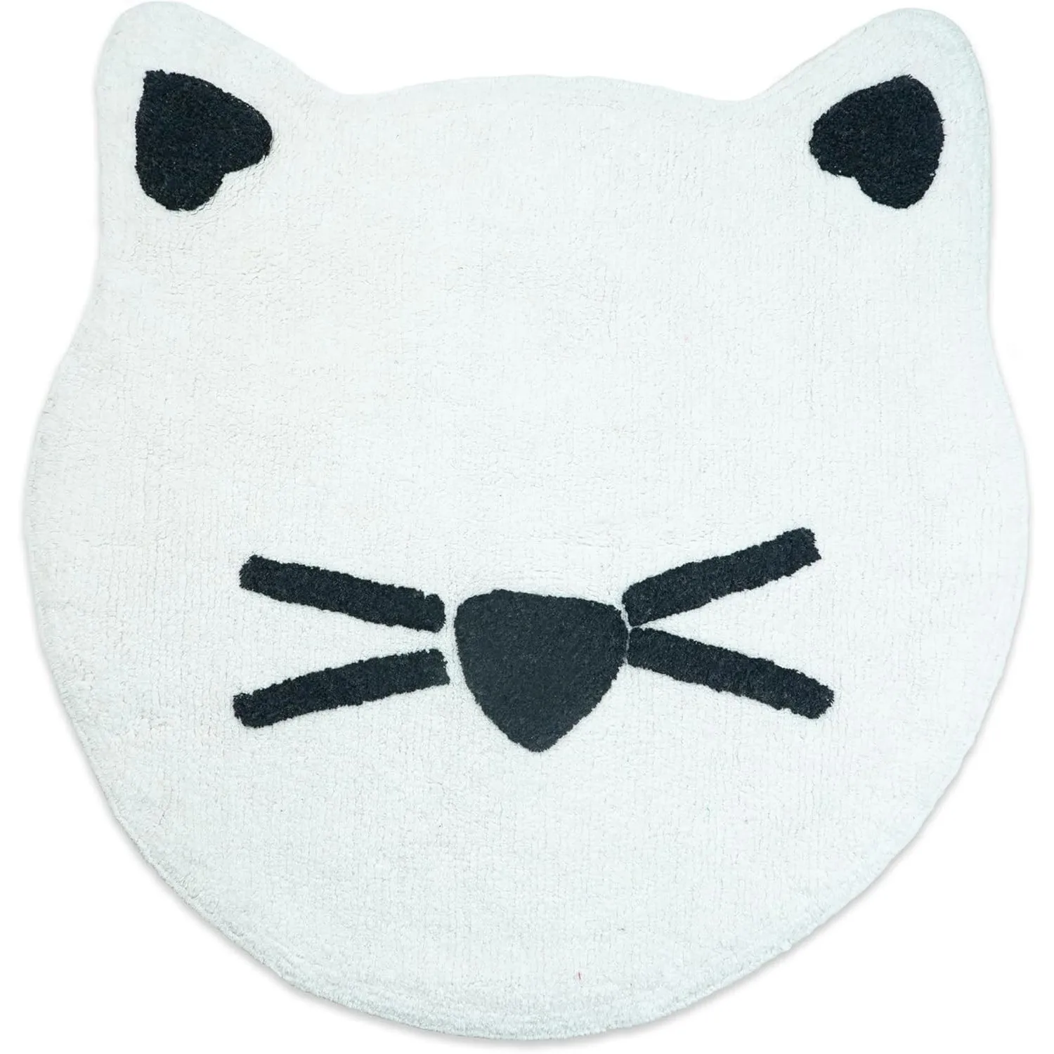 HMS 32" Youthful Cat Shaped Bath Rug White and Black Cotton Kitty Bath Mat HMS 32" Youthful Cat Shaped Bath Rug White and Black Cotton Kitty Bath Mat