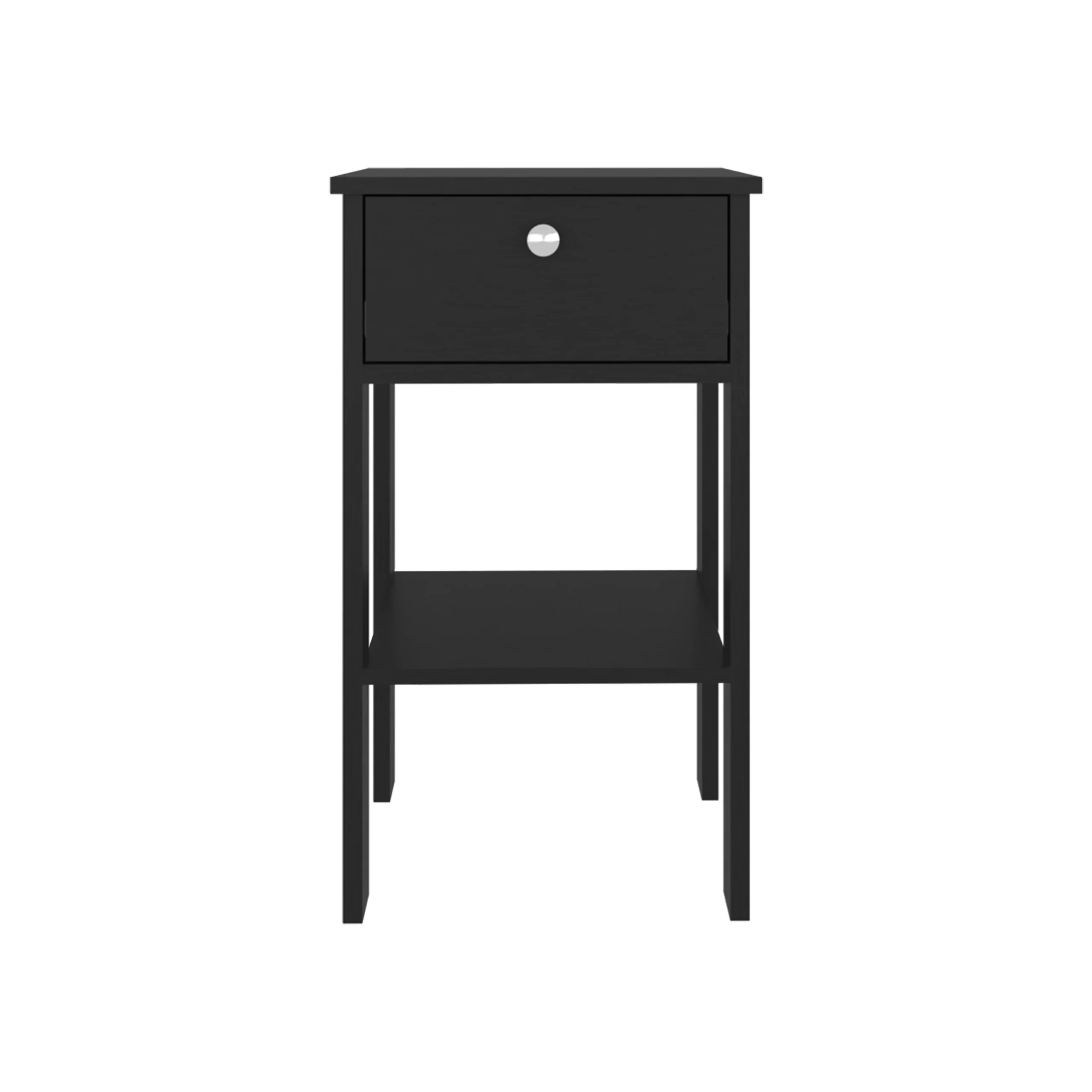 Newcastle Nightstand with One Drawer and Open Shelf – Modern Bedside Table, Black
