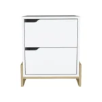 Luss nightstand with two drawers in white gloss finish - minimalist bedside table for bedroom storage
