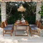 U_STYLE Modern 5-Piece Acacia Wood Outdoor Dining Set with Adjustable Legs Durable & Waterproof for Backyard & Garden
