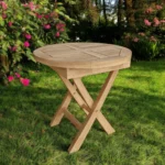 Natural rounded solid teak wood folding outdoor side table