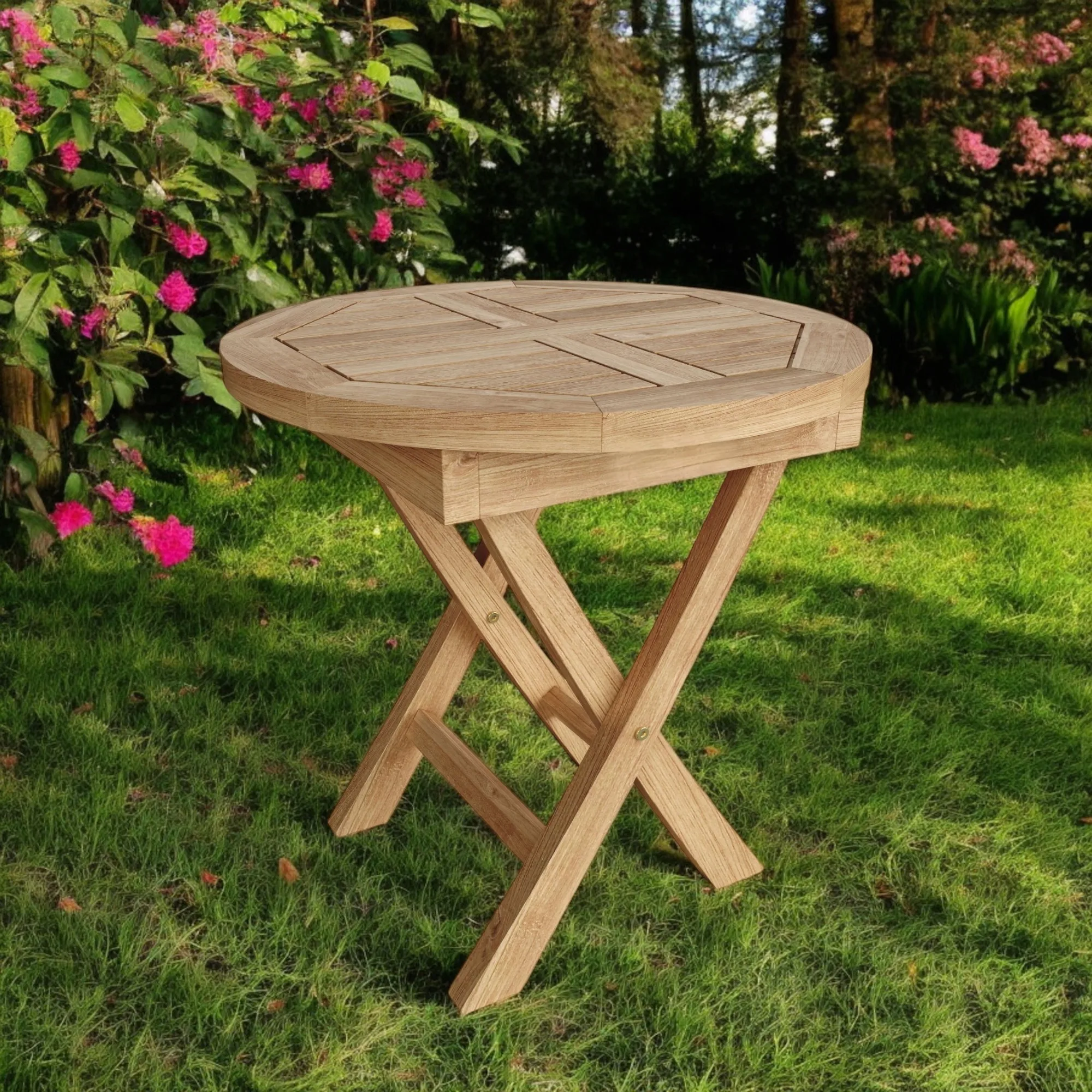 Natural Rounded Solid Wood Folding Outdoor Side Table 20
