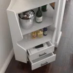 Wooden Corner bar Cabinet with 2 Open Storage Shelves and 2 Drawers Mirrored Back Sideboard Cabinet High Feet Legs - Image 5
