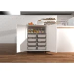 Kitchen on Wheels Storage Cabinet Kitchen Cart Accent Coffee Bar Cabinet Buffet Sideboard with Barn Door for Dining Room Kitchen - Image 2