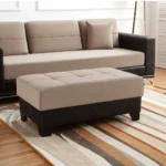 Goldoma 48-inch tufted storage ottoman in taupe and espresso faux leather and microfiber, with lift-top storage and button tufting