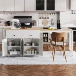 K&K 74.5 Inch Modern Kitchen Island with Extendable Dining Table on Wheels Waterproof Portable Spice Rack & 2