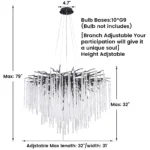Modern crystal chandelier ceiling light fixture with waterfall tree branch design in dining room