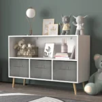 Modern FCJ Children's Bookshelf Foldable Fabric Drawers Wood Plastic Metal Cabinet for Bedroom School Dining Storage