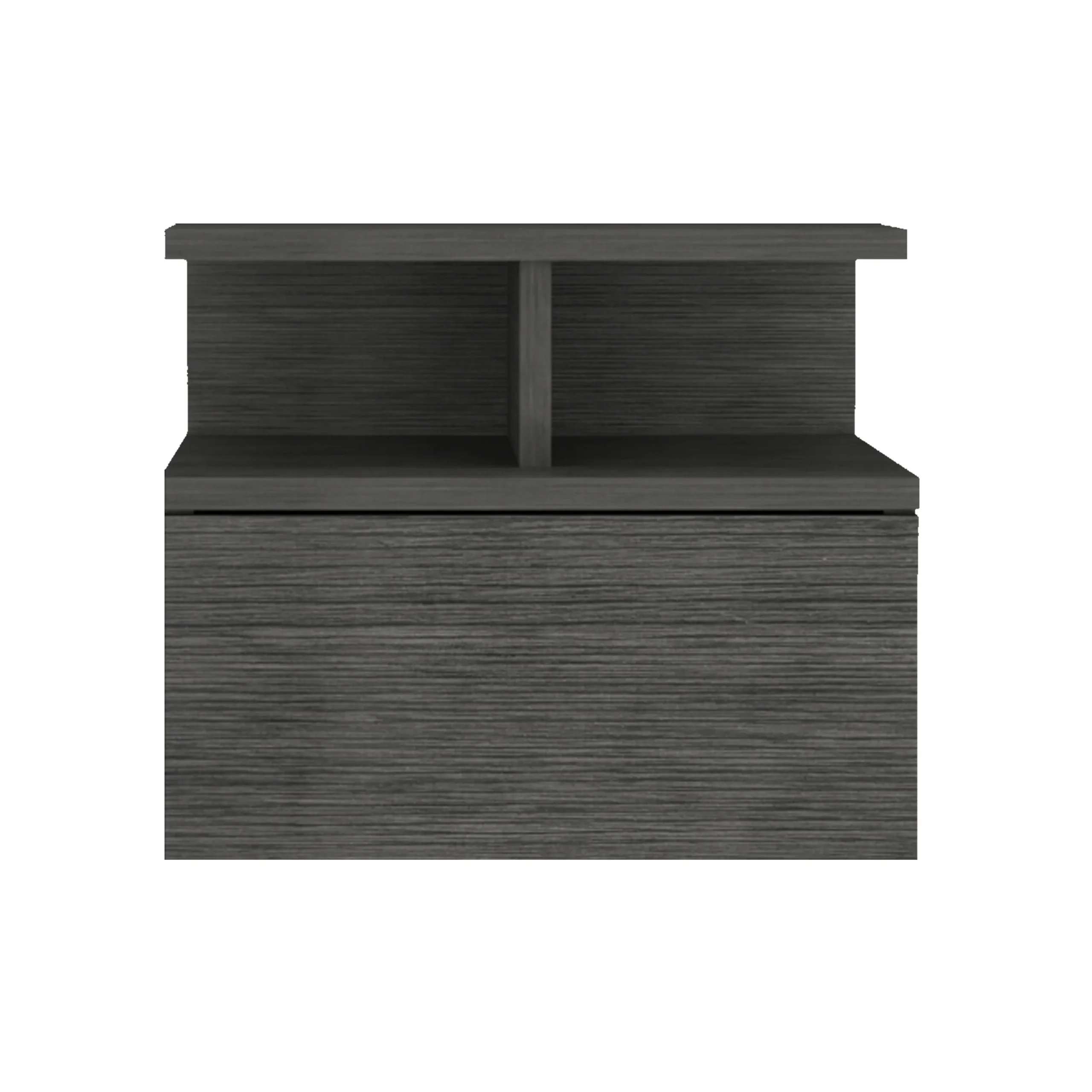 Adele Floating Nightstand with Drawer and Shelves - Wall Mount Bedside Storage, Smoke Grey
