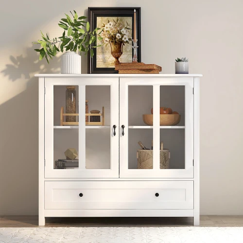 H5e06f2fbf41849efacac14d653c5921aV.webp FCJ Double-Glazed Door Buffet Lockers with Unique Bell Handles Space-Saving Home Furniture for Bar Living Room Dining Areas - Image 1