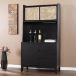 HMS Traditional Rustic Black and Light Bamboo Tall Buffet Cabinet Antique Console Table for Living Room Home Furniture - Image 5
