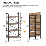 Folding Bookshelf,4 Tier Bookcase Foldable Shelf with X-Bracket Design, Adjustable Feet, Space Saving Storage – angled view