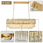 Crystal Chandeliers Gold Crystal Pendant Light Fixture for Dining Room Living Room Kitchen Island 38 Inches – top view