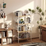Folding Bookshelf,4 Tier Bookcase Foldable Shelf with X-Bracket Design, Adjustable Feet, Space Saving Storage – styled in a