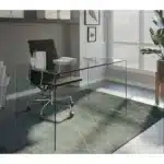 HMS 43" Clear Glass Computer Desk with Adjustable Folding Drawer Features Office Desk Laptop Table Made of Plastic Metal