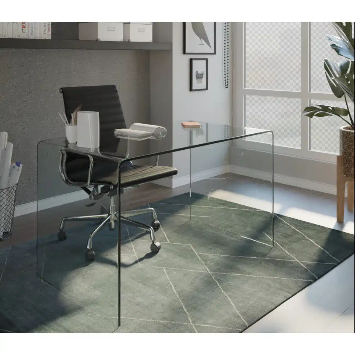 HMS 43" Clear Glass Computer Desk with Adjustable Folding Drawer Features Office Desk Laptop Table Made of Plastic Metal