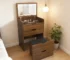 3-in-1 solid wood vanity desk with mirror, lighted mirror, and stool in a modern bedroom