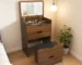 3-in-1 solid wood vanity desk with mirror, lighted mirror, and stool in a modern bedroom